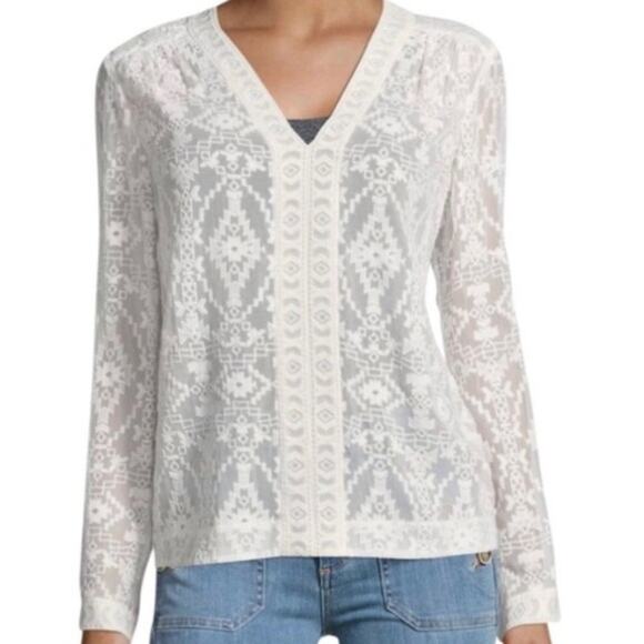 Rebecca Taylor Top Womens 2 Silk Geometric Embroidered Blouse V-Neck Boho Aztec - Picture 1 of 11